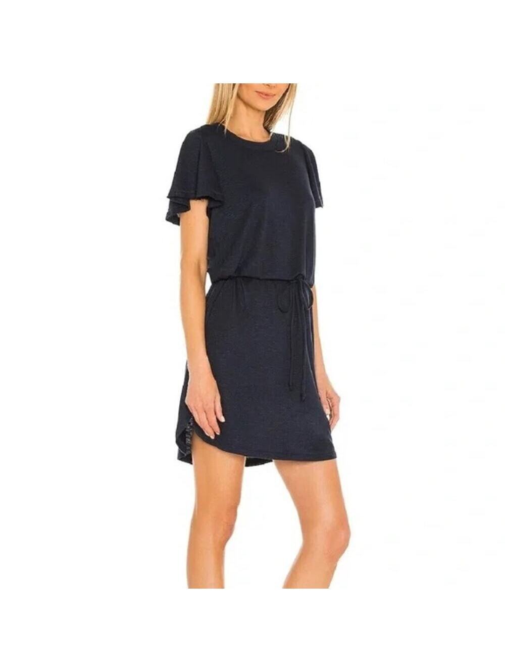 Paige EUC Women's Brielle Drawstring Waist Black Shirt Dress Flutter Sleeve XS